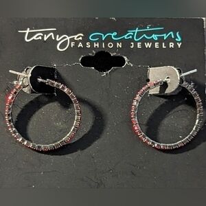 Tanya Creations Earrings . Hoops with red crystal edging. NWT